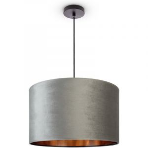 Paco Home - Suspension Lampadaire Trépied Salon Abat-Jour Velours Monochrome E27 Lampe à suspension - Noir, Gris Cuivre (Ø45,5 cm)