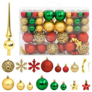VidaXL Ensemble de boules de Noël 112 pcs rouge vert doré polystyrène, boule de sapin de Noël, décoration de Noël à suspendre, décoration de Noël