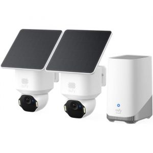 Eufy SoloCam E42 - Cam&eacute;ra de surveillance r&eacute;seau - panoramique / inclinaison - tourelle - ext&eacute;rieur - r&eacute;sistant aux intemp&eacute;ries - couleur (Jour et nuit) - 8 MP - 3840 x 2160 - 4K - motoris&eacute; - audio - sans fil - Wi-Fi - avec HomeBase S380 and Solar P