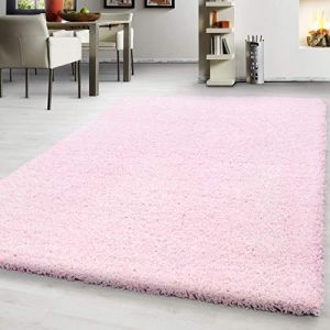 Teppium Uni Tapis de Salon Shaggy Uni Tapis Rose 140x200 cm Chambre Tapis Poil Long Moelleux et Doux