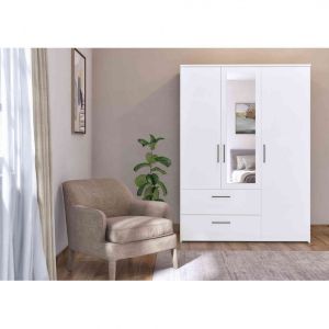 Image de Terre de Nuit Armoire 3 portes 2 tiroirs en bois imitation chêne - AR4039 - Bois clair - Fabriqué en France