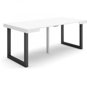 Skraut Home - Table console extensible, Console meuble, 180, Pour 8 personnes, Pieds bois massif, Style moderne, Blanc