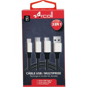 Câble USB multi-prises 3 en 1 Chollet