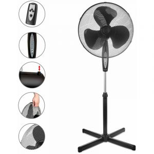 Briebe FN122397 Ventilateur sur Pied Silencieux, Télécommande, Minuterie jusqu'à 7,5 Heures, Oscillation 80º, 3 Modes de Fonctionnement, 3 Vitesses, Hauteur Réglable 100-125cm, Ø 40cm, Noir