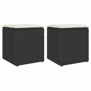 VidaXL Tabourets jardin coussins 2 pcs noir 40x40x43 cm résine tressée