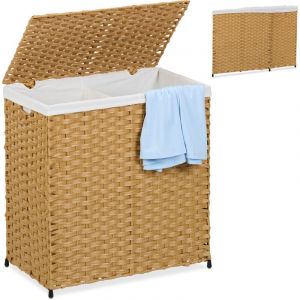 Relaxdays Panier à Linge, avec Couvercle, Optique rotin, 110 litres, 2 Compartiments, HLP : 60x58x34 cm, Marron et Beige