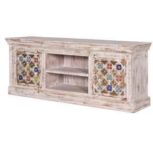 Decoration D &rsquo; Autrefois - Meuble tv Bois, Bronze Blanc 150x40x60cm - Bois-Bronze