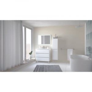 Meuble salle de bain TRENDY - 80 cm - Blanc mat - 3 Tiroirs - Miroir ATHENA