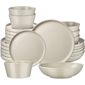 TecTake Service de vaisselle UNA en gr&egrave;s pour 6 personnes - 24 pi&egrave;ces, taupe