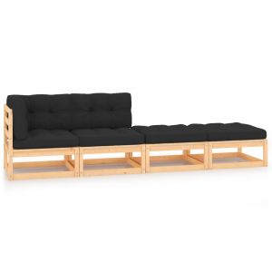 VidaXL Salon de jardin 4 pcs avec coussins Bois de pin massif - brown and anthracite