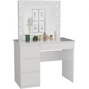 Carol - Coiffeuse avec miroir + éclairage led - 4 tiroirs - 98x76x51 cm - Bureau