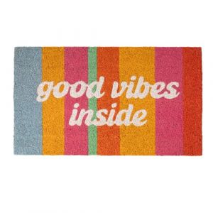 Fisura. – Paillasson d'entrée Good Vibes Inside en Fibre de Coco avec Base antidérapante en PVC. Tapis Original Multicolore Peint à la Main. Dimensions : 70 cm x 40 cm.