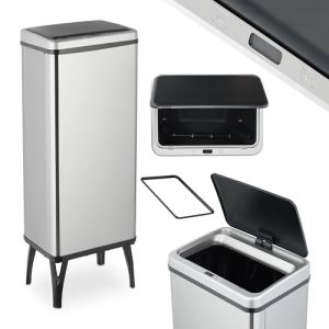 Relaxdays Poubelle Automatique, 60 litres, Couvercle électrique, avec Support pour Sac, Seau Cuisine, en INOX, argenté