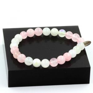 Bracelet Perles Pierre de lune + Quartz rose 8 mm - A Bijoux