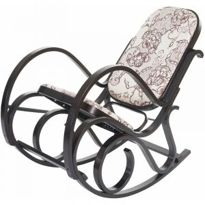 Décoshop26 Fauteuil à bascule rocking chair en bois foncé et tissu fleur marron FAB04014