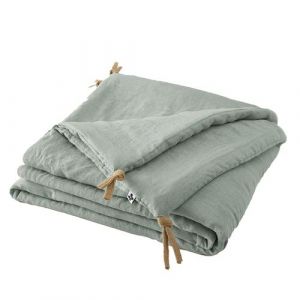 Chemin de Lit 90x200cm Lin Lav&eacute; Coloris Eucalyptus - MARGAUX - ALTOBUY