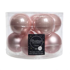 LG Boite de 10 boules de couleur rose poudré brillant et mat - Ø 6 cm