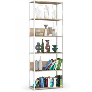 Akord - tagère murale industrielle Blanche 70 cm façade Chêne Sonoma 6 étagères 70x32x192 cm