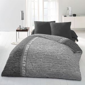 Parure de couette Microfibre NEWSPAPER 1 housse de couette 220x240 cm + 2 taies 63x63 cm Gris