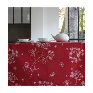 Fleur de Soleil Nappe Astrance rouge coton enduit ourlée ovale 160x200