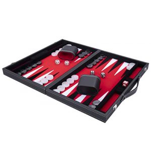 Engelhart Backgammon de Luxe 38 cm -matériaux Haute qualité -Simili Cuir, Incrustation de Feutre spécial - dés et jeton nacrés + 2 gobelets – Pro. et Loisirs