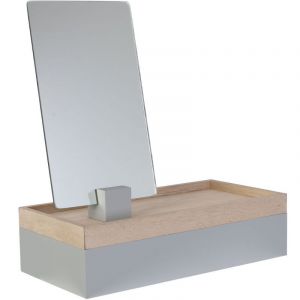The home deco factory Bo&icirc;te &agrave; bijoux design avec miroir Home - 28 x 12 x 8 - Gris