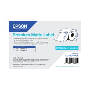 Epson Premium - Mat lisse - adh&eacute;sif permanent en acrylique - blanc brillant - A4 (210 x 297 mm) 800 &eacute;tiquette(s) (4 rouleau(x) x 200) &Eacute;tiquettes en forme d&eacute;coup&eacute;e - pour ColorWorks CW-C6500Ae, CW-C6500Pe