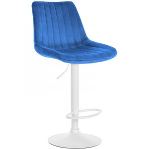 CLP Tabouret de bar Toni en Velours Pied trompette en Métal bleu Blanc