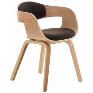 CLP Pack de 2 chaises de salle &agrave; manger fabriqu&eacute;es en bois finition naturelle et polyester marron Kingston