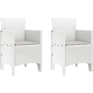 VidaXL Chaises de jardin avec coussins 2 pcs Blanc Poly Rattan
