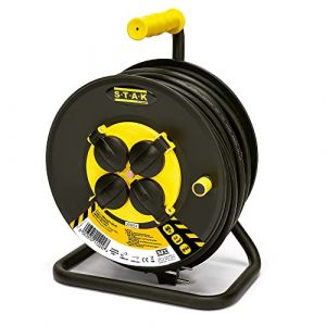 Enrouleur de c&acirc;ble &eacute;lectrique professionnel, 4 prises et fiche Schuko, H07RN-F3G2.5MM2, 40M, GS (TUV), IP44.