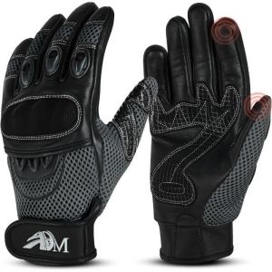 Adm communication Gants Moto Scooter En Cuir Homologués CE + Logo Motard Équipement Souple & Respirant - Gris & Noir