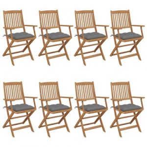 VidaXL Lot de 8 chaises pliantes d'extérieur en bois avec coussins couleur gris Vida XL
