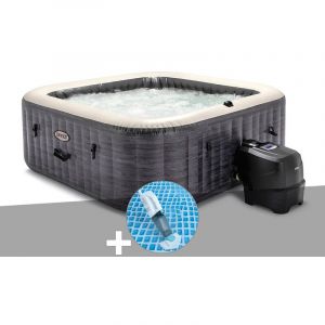 Intex Kit spa gonflable PureSpa Ardoise carr&eacute; Bulles 6 places + Aspirateur