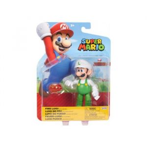 Set figurine luigi de feu avec boule de feu - figurine articule 11 cm - set collection mario + 1 carte tigre - enfant