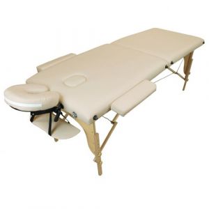 Table de massage pliante 2 zones en bois avec panneau Reiki + Accessoires et housse de transport - Beige - Vivezen