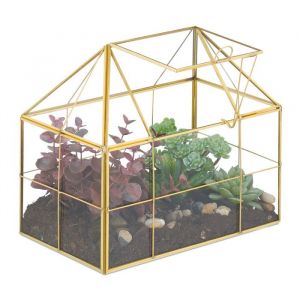 Relaxdays Terrarium pour Vos Plantes, décoratif et Pratique, pour Le Rebord de la fenêtre, 21 x 23 x 14 cm, doré