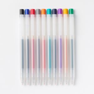 Stylo &agrave; bille &agrave; encre gel r&eacute;tractable color&eacute; - 0,5 mm - Lot de 10
