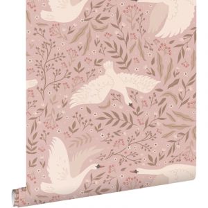 Estahome - papier peint cygnes vieux rose