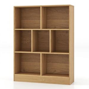 Bibliothèque Etagère à 7 Cases, Meuble de Rangement avec 2 Kits Anti-basculement, Etagère d'Affichage en Bois de 80 cm, pour Salon, Chambre, Chambre