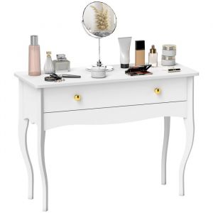 Homcom Coiffeuse style baroque néo-rétro dim. 100 x 40 x 74 cm grand tiroir blanc
