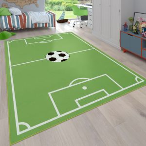 Paco Home - Tapis Pour Enfants, Tapis De Jeux Chambre D'Enfant Avec Motif Football, Vert 160 cm rond
