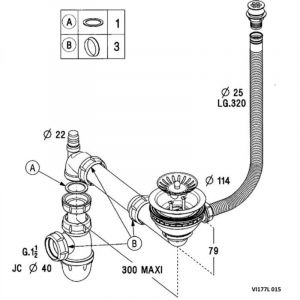 Vidage manuel chromé CUIPD237 pour évier granit 1 bac - Siphon gain de place