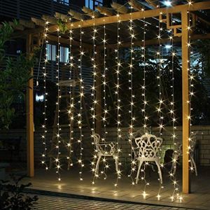 Salcar Lumière de Rideau en LED de 6 * 3m IP44 imperméable 600er LED chaîne pour Le Salon, Jardin, terrasse, Fond de TV, Cour etc. - Blanc Chaud