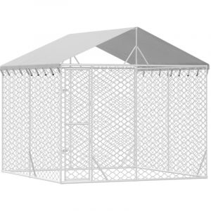 VidaXL Chenil d'extérieur pour chiens avec toit argenté 3x3x2,5 m 3190486