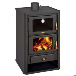 Poêle à bois avec four PRITY FG – 14,2 kW, Noir Graphite, Classe A, avec thermomètre intégré