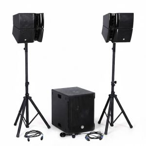 Bm sonic Pack Kit Sonorisation 1200W DJ complet BMS15-HORN, Enceintes satellites, Caisson 38cm USB/Bluetooth, Supports C&acirc;bles