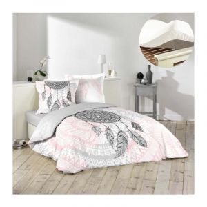 Ensemble housse de couette 220x240 cm Namaste + drap housse 140x190 Blanc