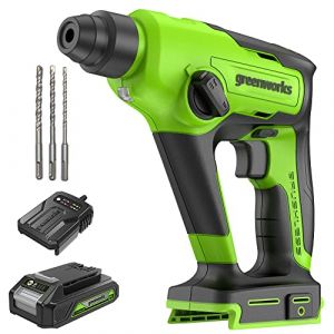 Greenworks 24V Brushless Perceuse &agrave; Percussion 1.2 Joule Outil Rotative SANS FIL SDS Plus Heavy Duty 4 Modes S&eacute;lecteur Poign&eacute;e Antivibratoire Int&eacute;gr&eacute; LED Light Impact Energy