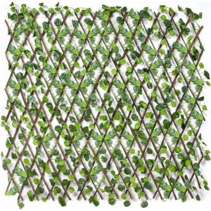 Haie Artificielle Treillis en Bois Naturel Saule Extensible Fausses Feuilles de Lierre 2 Tailles Disponibles - 60x130 cm